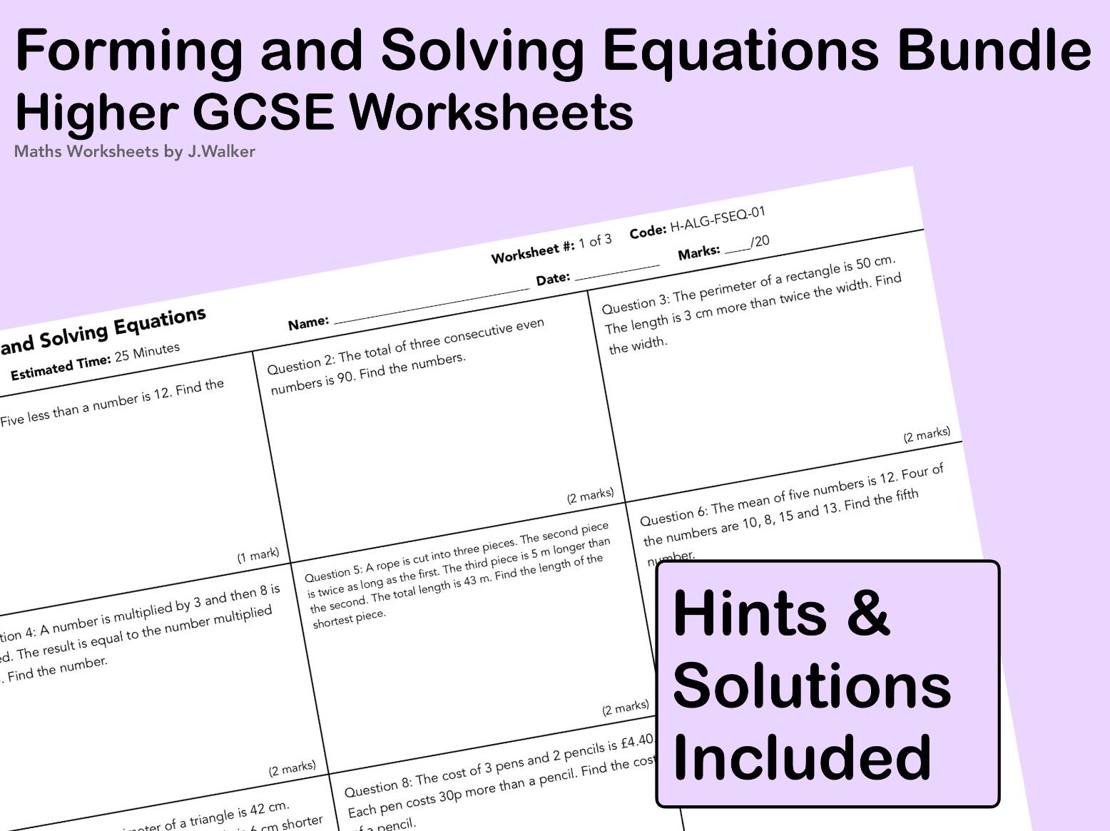 GCSE Maths: Forming and Solving Equations Bundle - Higher Tier