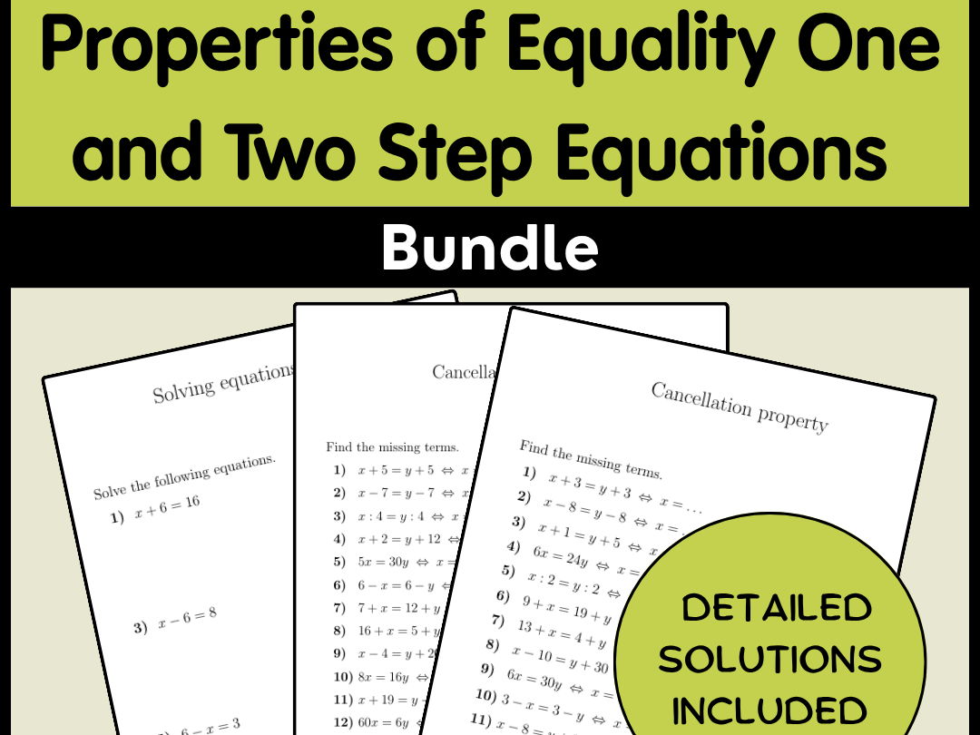 Properties of Equality One and Two Step Equations Bundle