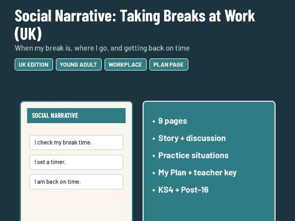 Social Narrative: Taking Breaks at Work - SEND KS4 Post-16 Employability (UK)