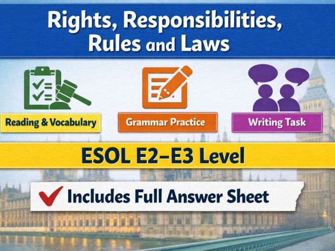 Rights, Responsibilities, Rules and Laws – ESOL E2–E3 Reading, Grammar & Writing (With Answers)