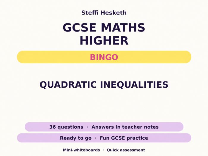 Quadratic Inequalities GCSE Maths Higher Bingo