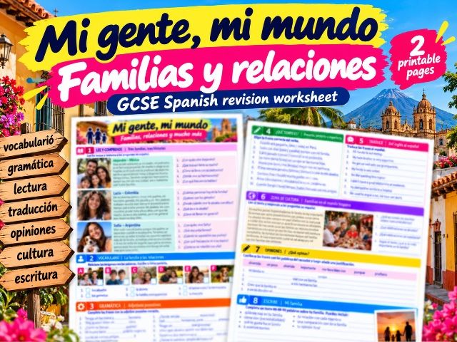 GCSE Spanish Family & Relationships Revision Worksheet | Mi Familia | Possessive Adjectives