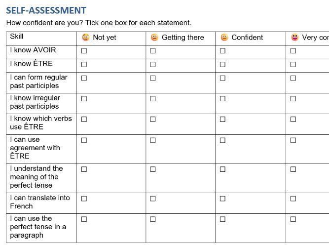 French - Perfect Tense Diagnostic Assessment