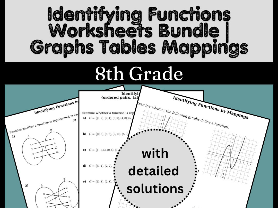 Identifying Functions Worksheets Bundle | Graphs Tables Mappings | 8th Grade