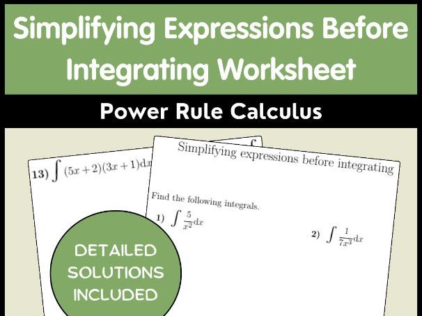 Simplifying Expressions Before Integrating Worksheet | Power Rule Calculus