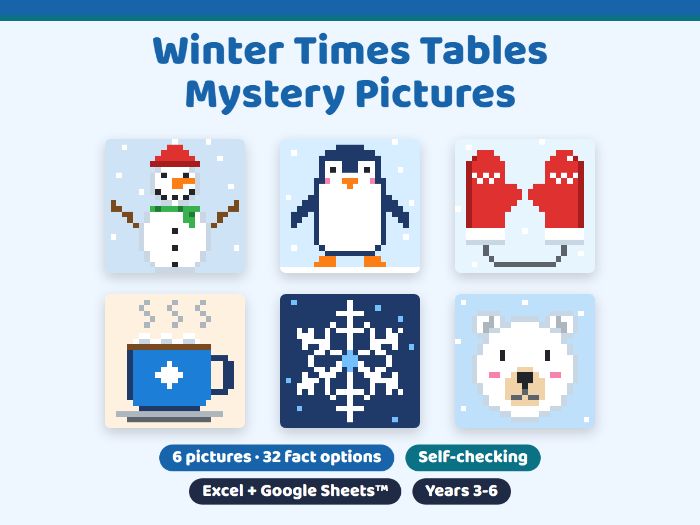 Winter Times Tables Mystery Pictures