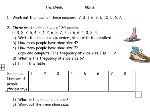 Mean from  frequency table