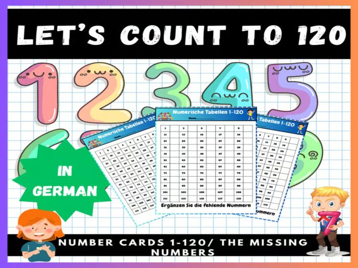 Number Boards 1-120:Fill in the Missing Numbers on the Hundreds Charts Printable /In German