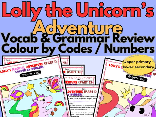 Unicorn Stories Vocabulary & Grammar Review Colour by Number Printables