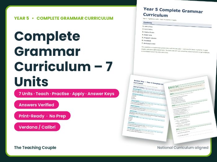 Year 5 Complete Grammar Curriculum – 7 Units + Answer Keys