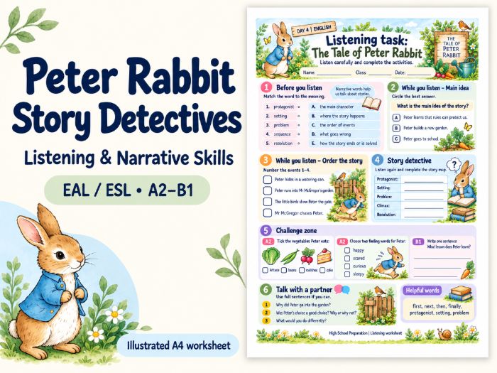 Peter Rabbit Story Detectives Listening & Narrative Worksheet