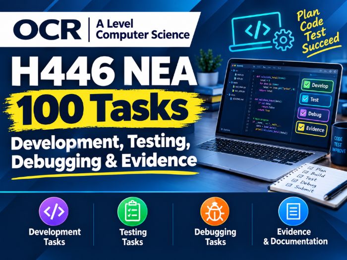OCR A-Level Computer Science H446 NEA | 100 Tasks: Development, Testing, Debugging & Evidence