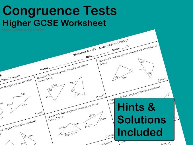 GCSE Maths Worksheet: Congruence Tests - Higher Tier