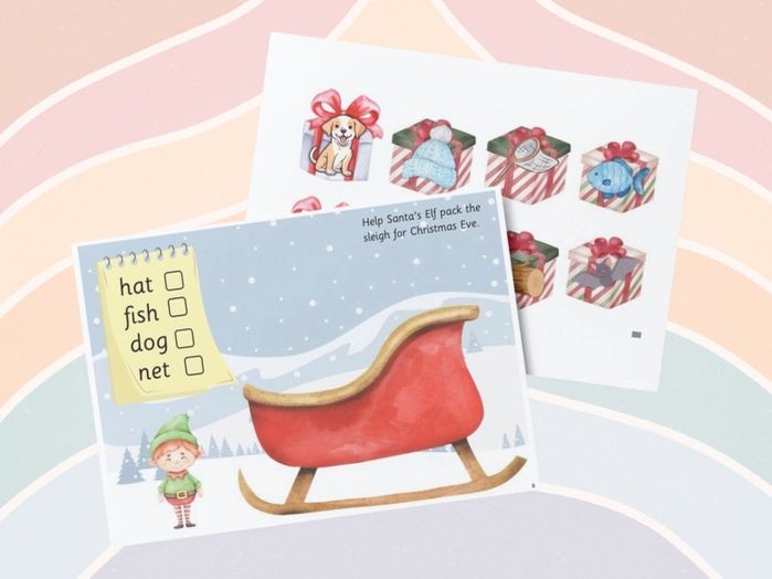 Christmas - Sleigh Packing Read & Match Phase 2 Phonics