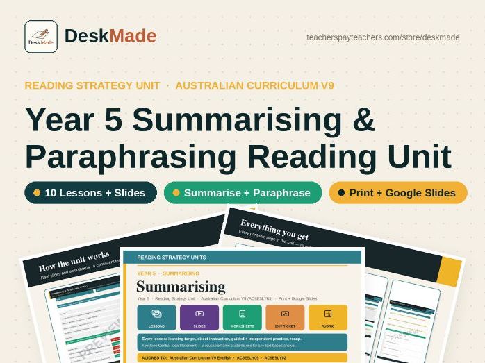Year 5 Summarising Reading Unit | Australian Curriculum V9