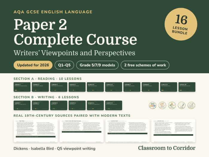 AQA GCSE English Language Paper 2 Complete Course: Section A Reading + Section B Writing, 16 Lessons