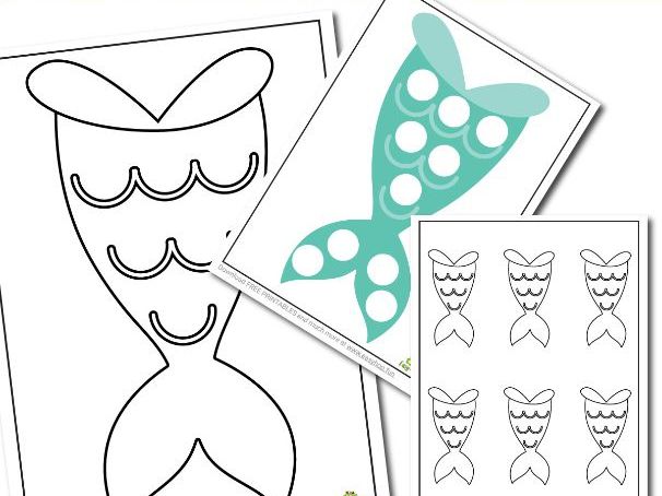 Mermaid Tail Activity Set with Coloring, Templates, Tracing, and Dot-to-Dot Pages for Preschool