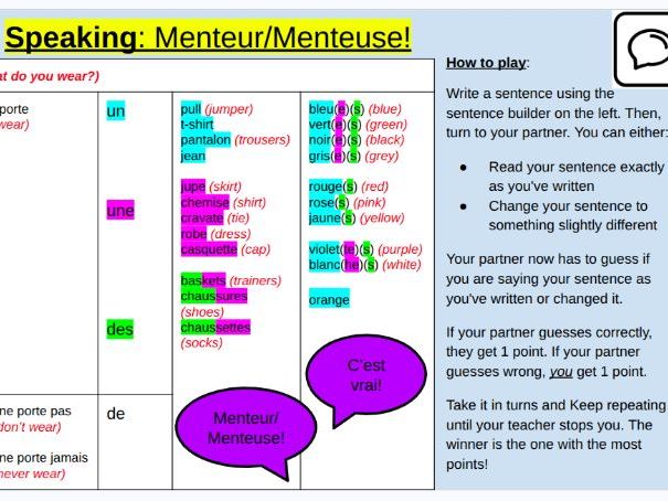 Les vêtements - Lesson 2 French KS3
