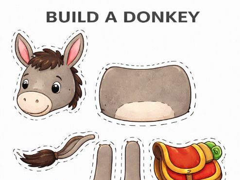 Cut, Paste and Pin a tail (and everything else) on the Donkey- Fine Motor Skills