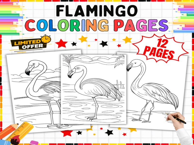 Flamingo Coloring Pages | 12 Printable Tropical Bird Worksheets | Wildlife Colouring Sheets