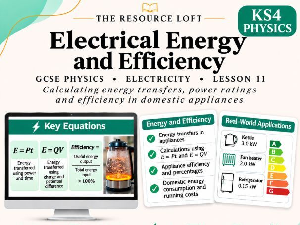 KS4 Physics | Electrical Energy and Efficiency | PowerPoint & Differentiated Worksheets | AQA GCSE