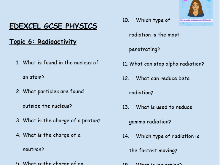 GCSE Edexcel Physics Topic 6: Radioactivity Revision Worksheet