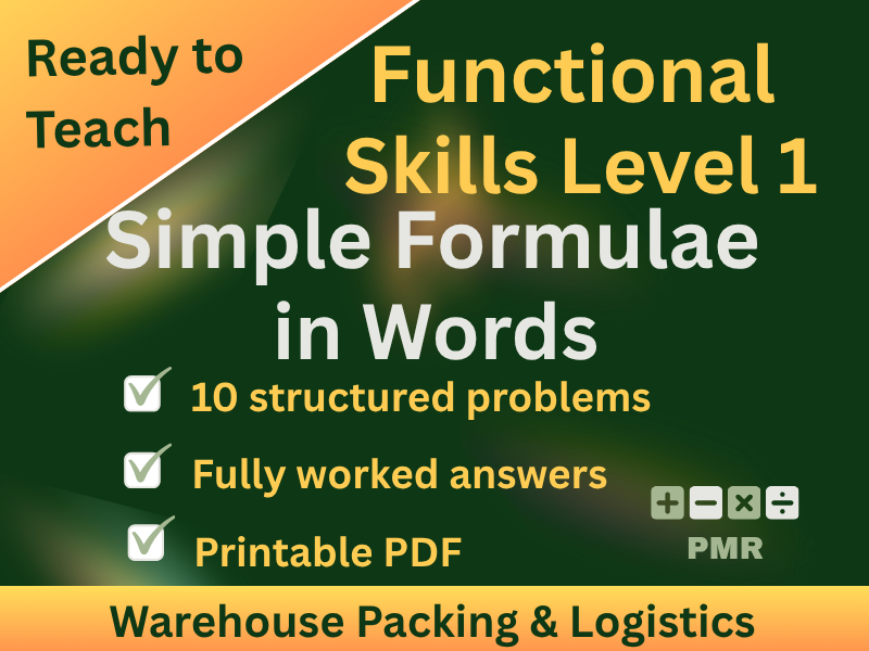 Functional Skills Simple Formulae L1 Worksheet