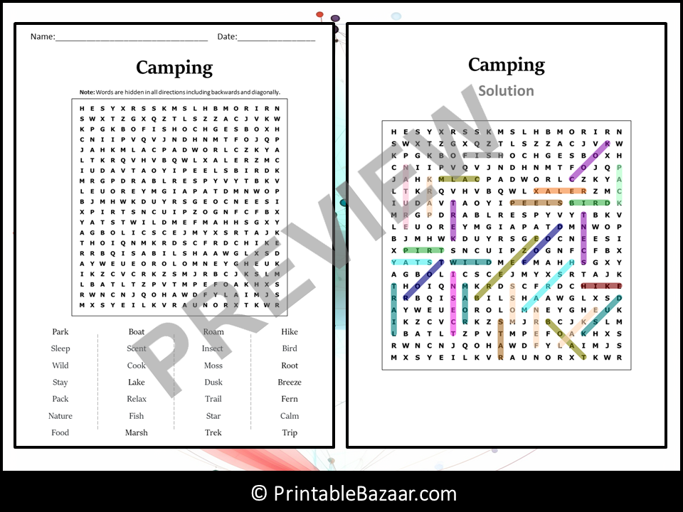 Camping Word Search Puzzle Worksheet Activity | Teaching Resources