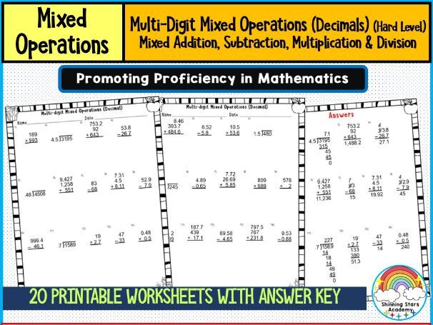 Multi-Digit Mixed Operations with Decimals (Hard Level) Worksheets | Advanced Decimal Arithmetic Pra