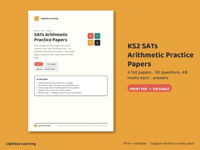 KS2 SATs Arithmetic Practice Papers - 4 Full Year 6 Papers with Answers