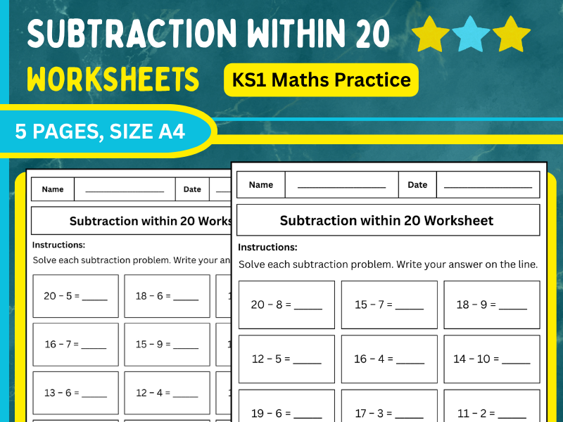 Subtraction within 20 Worksheets – KS1 Maths Practice