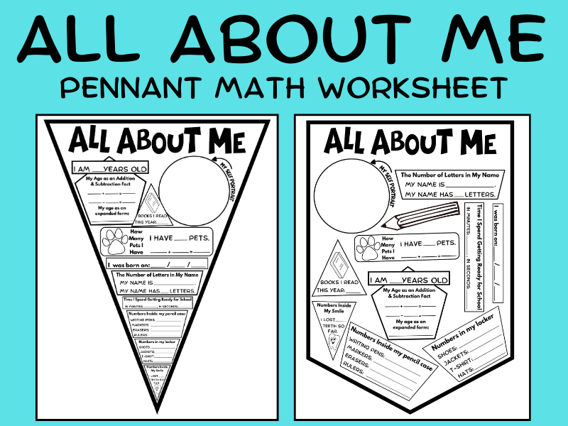 All About Me Pennant Math Worksheet - Back to School & First Day Activity