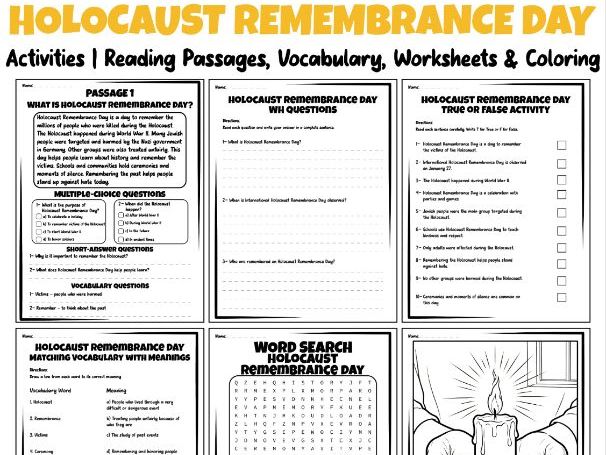 Holocaust Remembrance Day Activities | Reading, Vocabulary & No Prep Worksheets
