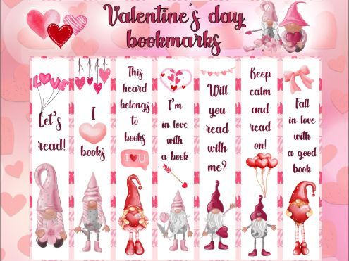 Valentine Gnomes Bookmarks Valentine's Day