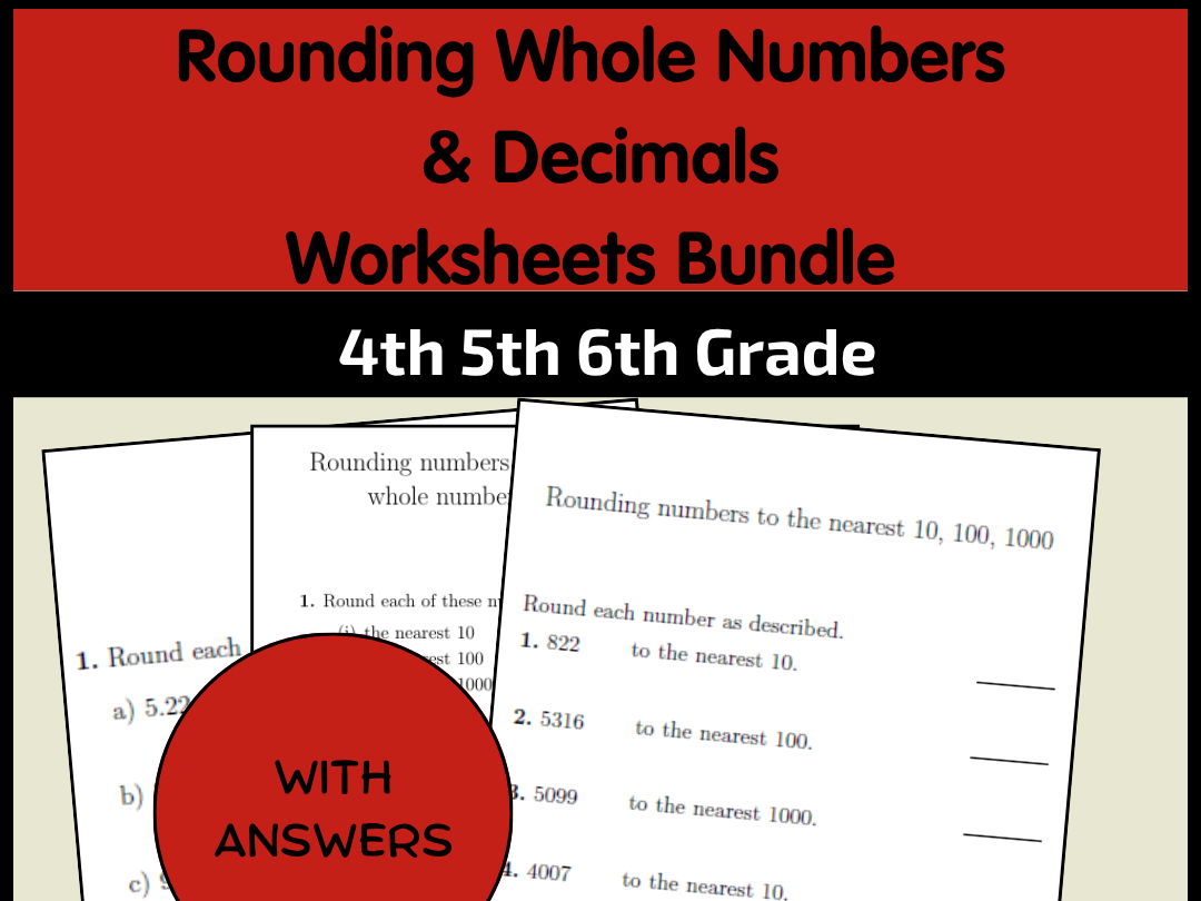 Rounding Whole Numbers & Decimals Worksheets Bundle 4th 5th 6th Grade