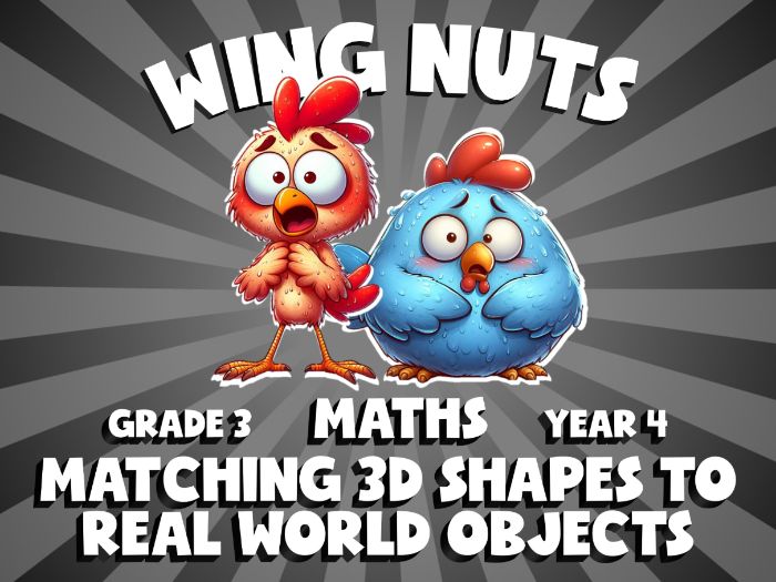 Matching 3D Shapes to Real World Objects WING NUTS Maths Game | No-Prep Year 4 Review Activity