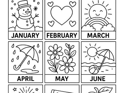 Months of the Year Colouring Cards for ordering