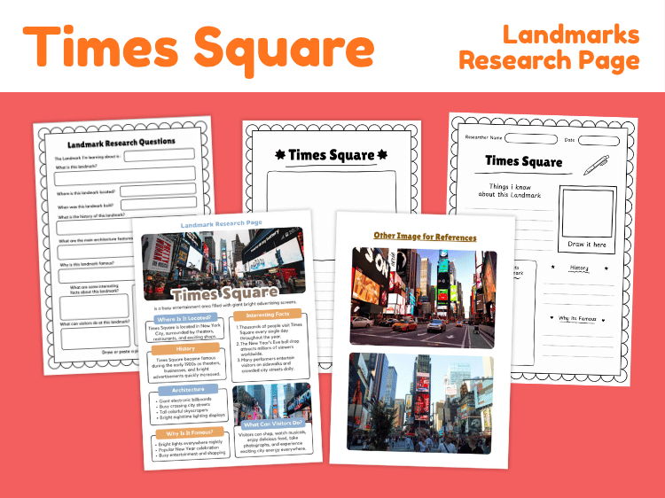 Times Square Landmark Research Project | New York Geography Worksheets