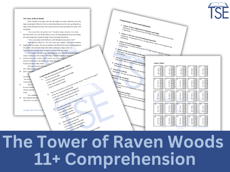 11+ GL English Comprehension Fiction Paper - The Tower of Raven Woods  - Multiple Choice