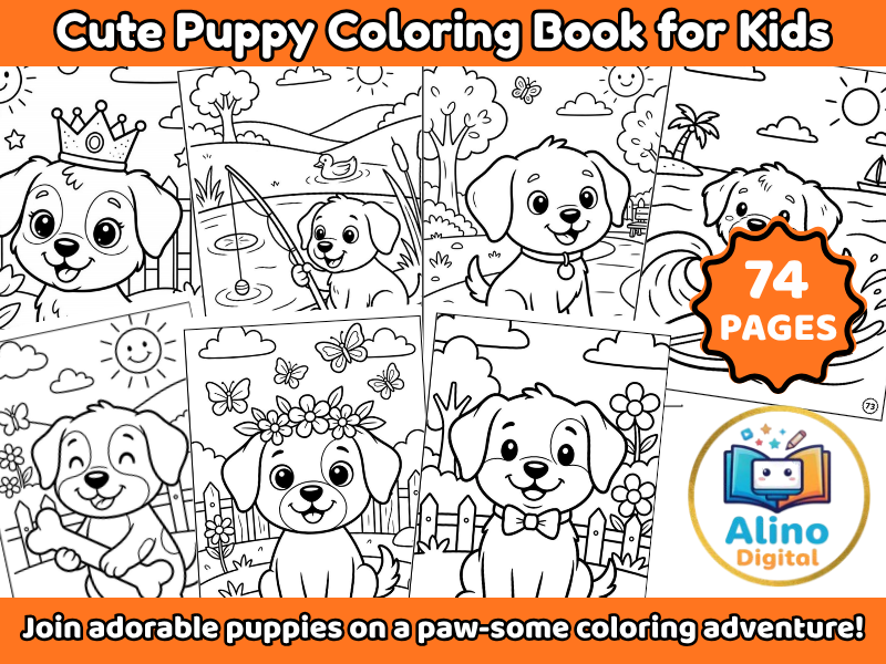 Cute Puppy Coloring Book for Kids