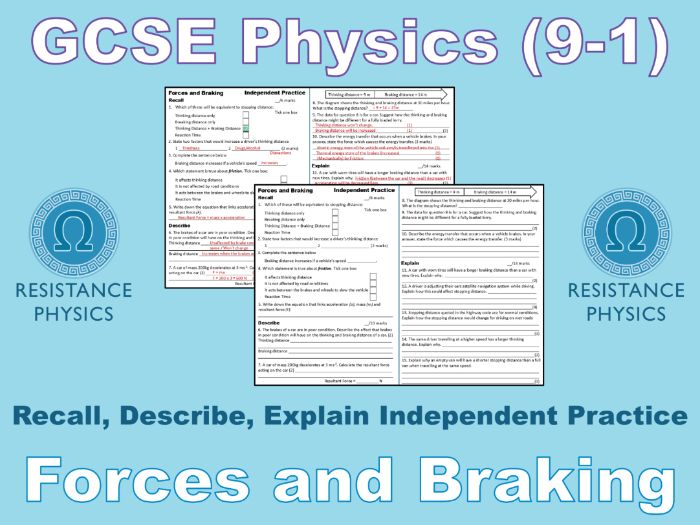 Forces and Braking Distance - Recall, Describe and Explain (Independent Practice, Answers included!)