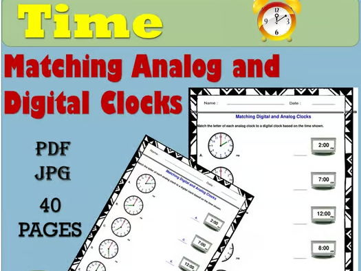 Matching Analog and Digital Clocks -Tell the Time - Time Worksheets