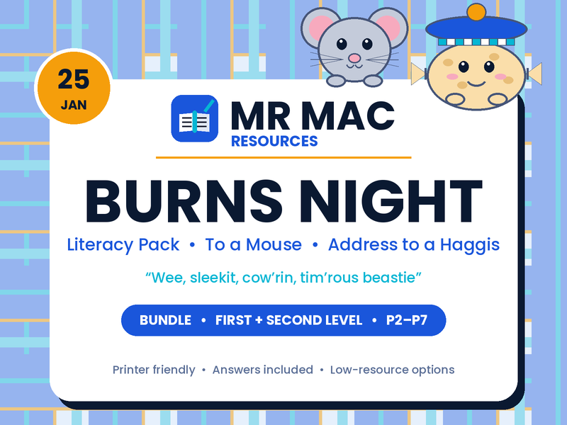 Burns Night Literacy Bundle - Scottish CfE First and Second Level - P2-P7