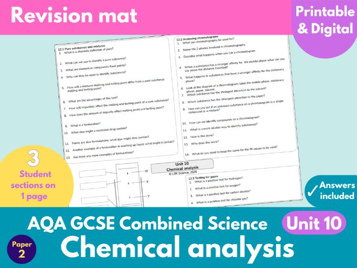 Chemical Analysis Revision Mat AQA GCSE Combined Science (Trilogy): Spec 5.8 (C10 - was C12)
