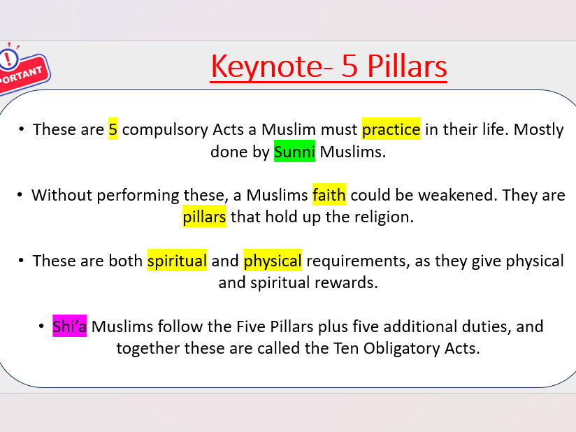 5 Pillars of Islam & 10 Obligatory Acts