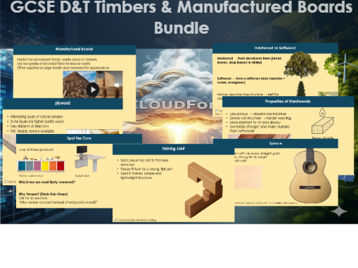 GCSE D&T Timbers, Boards, Stock Forms, Tools & Joints Bundle lesson 1-3