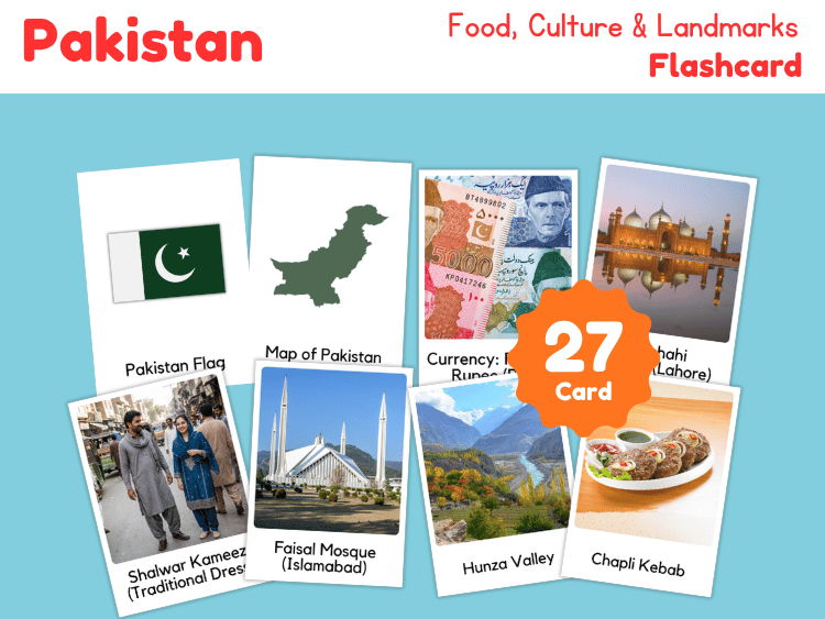 Pakistan Geography Flashcards | 27 Printable Country Study Cards