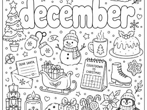 December Doodle Colouring Sheet