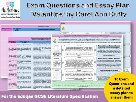'Valentine' GCSE Exam Questions and Essay Plan