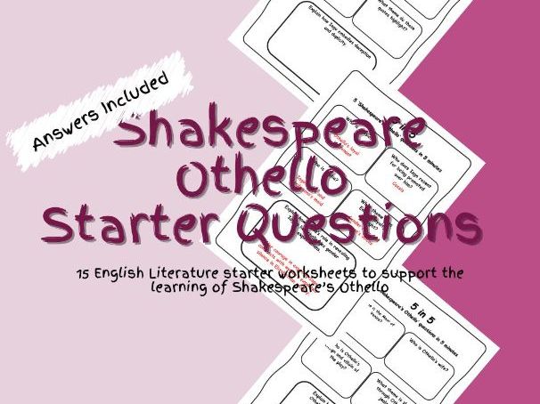 English Literature Shakespeare's Othello Starter Questions Worksheets PDF